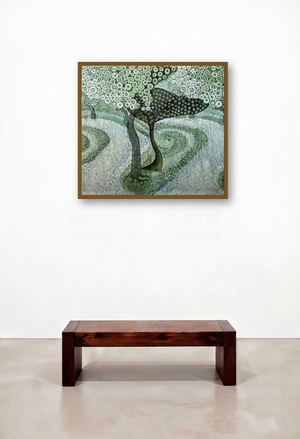Journey Through The Dream (Enchanting Grove) by artist Subhamita Sarkar displayed in a Japandi Hallway