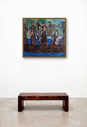 Journey To The Promised Land (A Symphony of Souls) by artist Ranjith Raghupathy displayed in a Japandi Dining Room