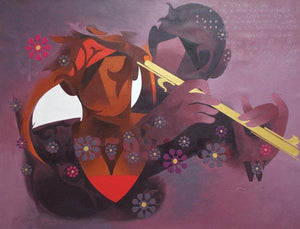 Joy Of Music 9 (Musical Meditation) by Ranjit Singh, Original Acrylic Figurative Painting on Canvas, Large Horizontal Wall Art