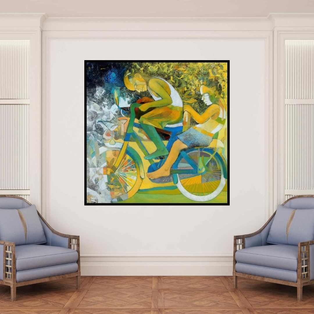 In-situ view of Braj Mohan Arya's 'Joy On Wheels (Joy On Wheels)' painting in a room