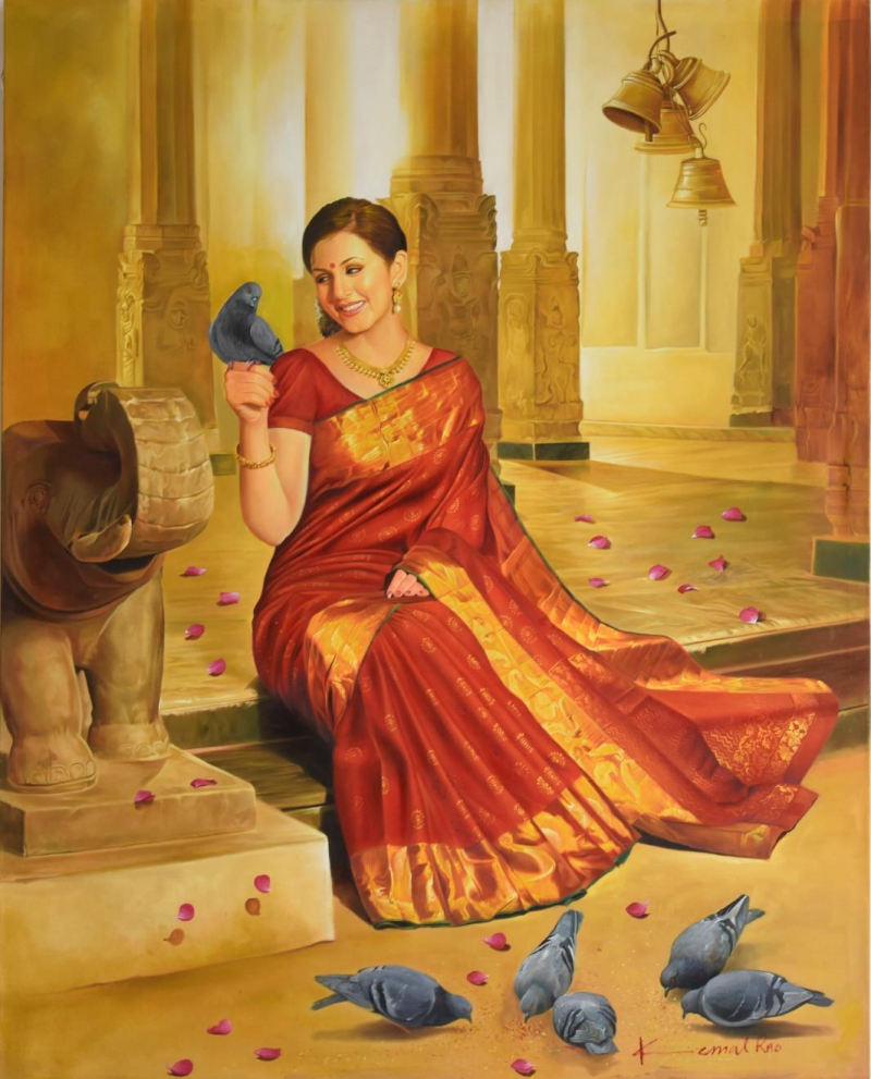 Joyful Journey' religious oil painting by artist Kamal Rao, 60x48 inch, on canvas
