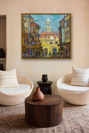 Juma Masjid Near Crawford (A Glimpse of Crawford Market) by artist Aman A displayed in a Luxury gallery