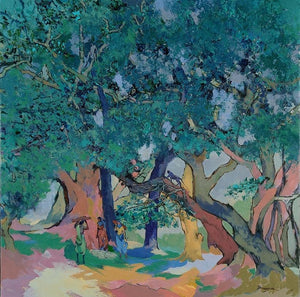 Nature acrylic painting titled 'Jungle 1', 34x34 inches, by artist Sikandar Mulla on Canvas