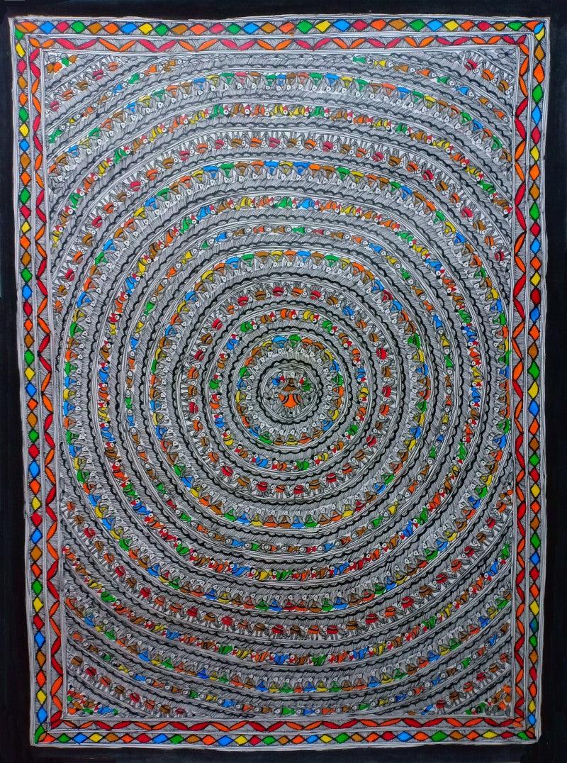 Lifestyle madhubani traditional art titled 'Jungle', 30x22 inches, by artist Mithilesh Jha on Paper