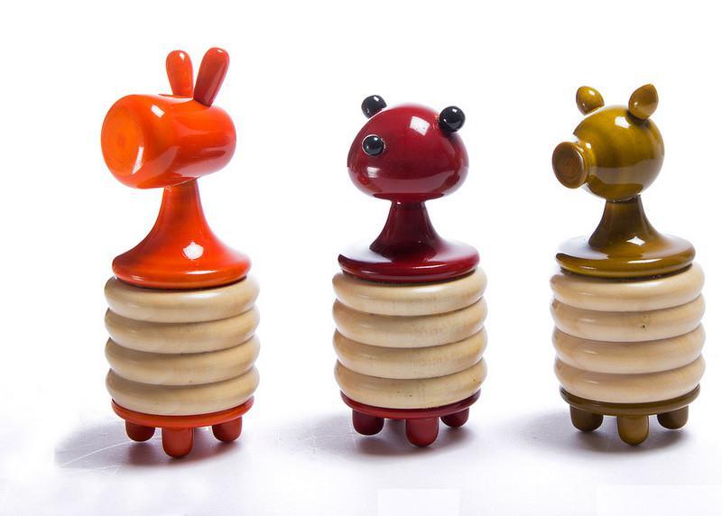 Toys craft titled 'Jupiter Set Of 3 Wooden Rattles', 4x2x2 inches, by artist Vijay Pathi on wood