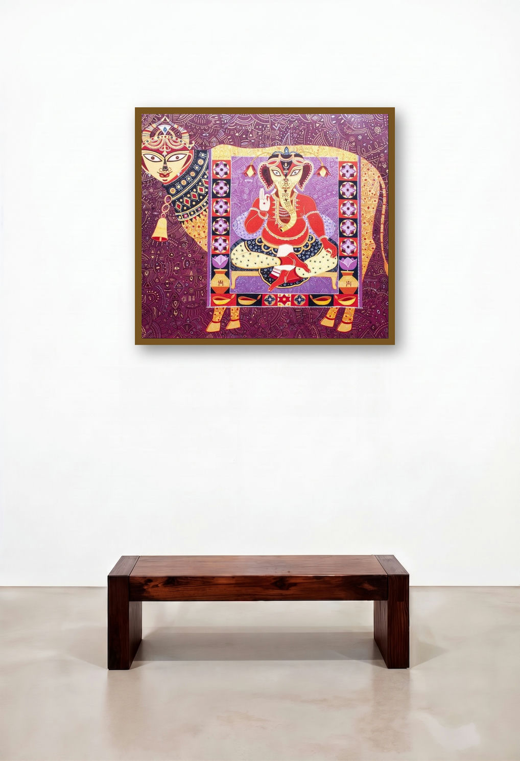 Kaamdhenu With Shree Ganesha (Ganesha on Cow) by artist Bhaskar Lahiri displayed in a Boutique Hotel Style Hallway