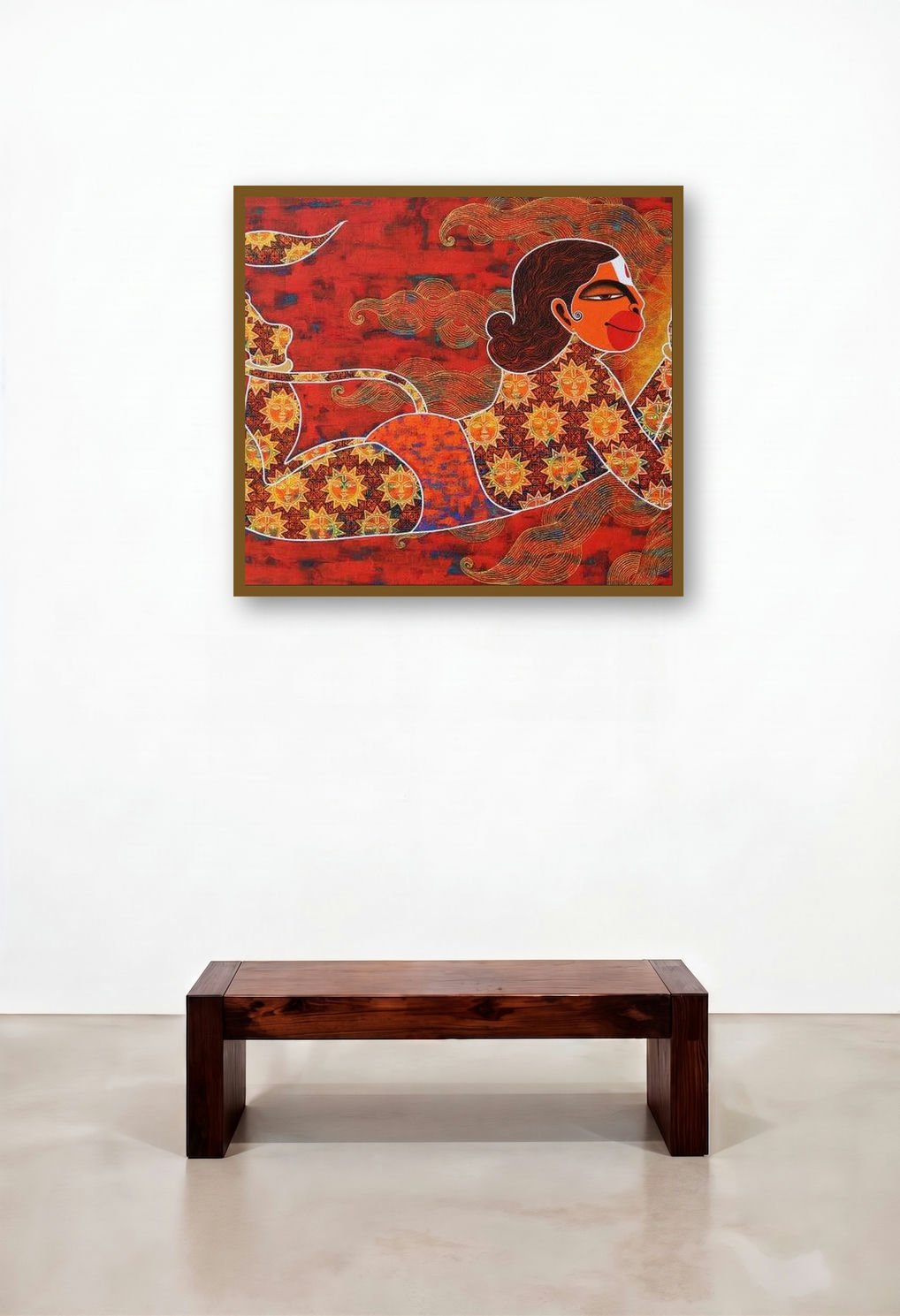Kabalikruta Swallower Of The Sun (Hanuman and the Sun) by artist Pratiksha Bothe displayed in a Elegant Bedroom