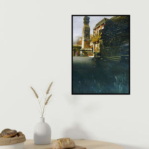 Vishal Chavan's 'Kailash Temple Ellora' painting visualized above a sofa in a contemporary room.