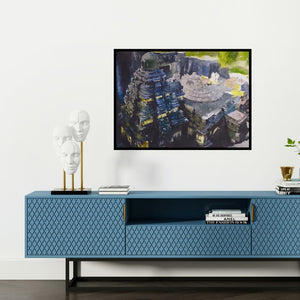 Preview of 'Kailash Temple' Painting by Vishal Chavan shown on a wall in a furnished room.