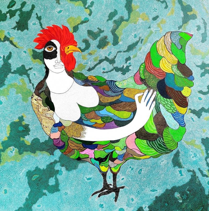 contemporary acrylic ink painting titled 'Kal Ka Kisan', 48x48 inches, by artist Poonam Kishor on Canvas