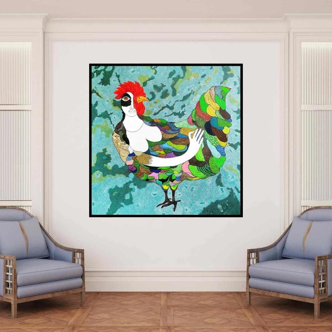 In-situ view of Poonam Kishor's 'Kal Ka Kisan (Contemplation)' painting in a room