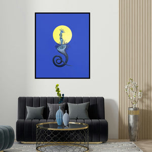 'Kaliya (Untitled)' drawing by Nitesh Panchal shown on a wall in a furnished room.