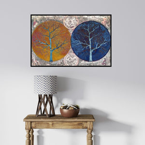 In-situ view of Sumit Mehndiratta's 'Kalkarvrit (Mapping the Myriad Realms)' painting in a room