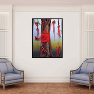 In-situ view of Pranita Das's 'Kalpavriksha (Tree of Wishes)' painting in a room