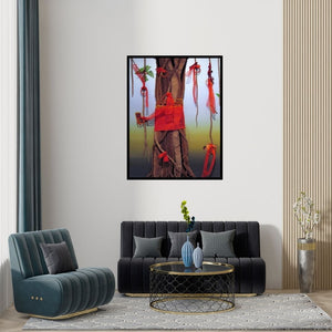 Preview of 'Kalpavriksha (Tree of Wishes)' Painting by Pranita Das shown on a wall in a furnished room.