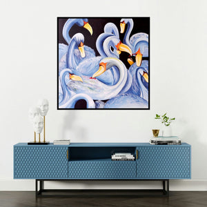 'Kalrav' painting by Deepali Mundra shown on a wall in a furnished room.
