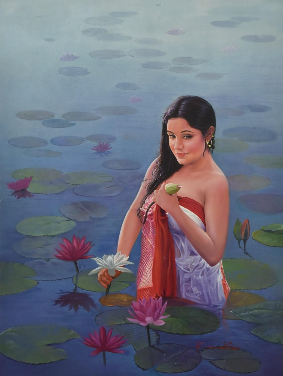 Kamala' figurative oil painting by artist Kamal Rao, 48x36 inch, on canvas