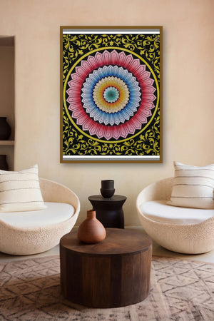 Kamalam (Vibrant Mandala Design) by artist V Pugalenthi displayed in a Minimalist gallery