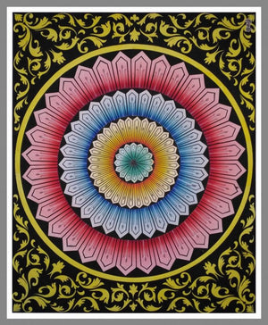 Kamalam (Vibrant Mandala Design) by V Pugalenthi, Original Postercolor Pattern Painting on Paper, Small Vertical Wall Art