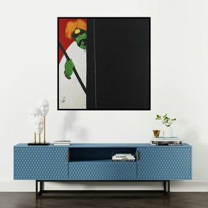 'Kambal (Vigilance)' painting by Raosaheb Gurav shown on a wall in a furnished room.