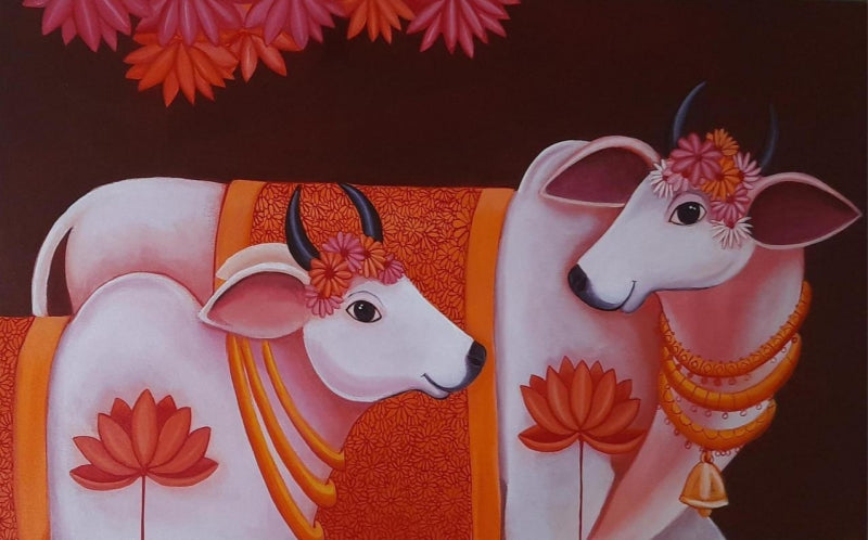 Kamdenu 3' religious acrylic painting by artist Ganesha Chary, 30x35 inch, on canvas