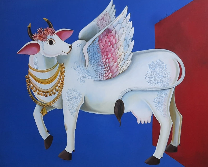 Kamdenu 7' religious acrylic painting by artist Ganesha Chary, 38x47 inch, on canvas