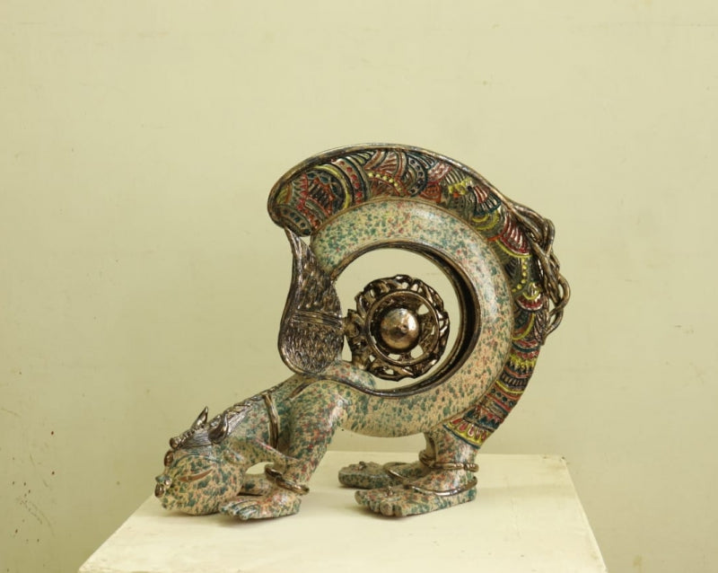 Kamdhenu' religious Ceramic sculpture by artist Narottam Das, 22x26 inch, on ceramic
