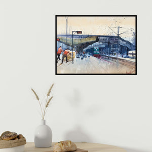 In-situ view of Bijay Biswaal's 'Kanpur Central Labour Day 1' painting in a room