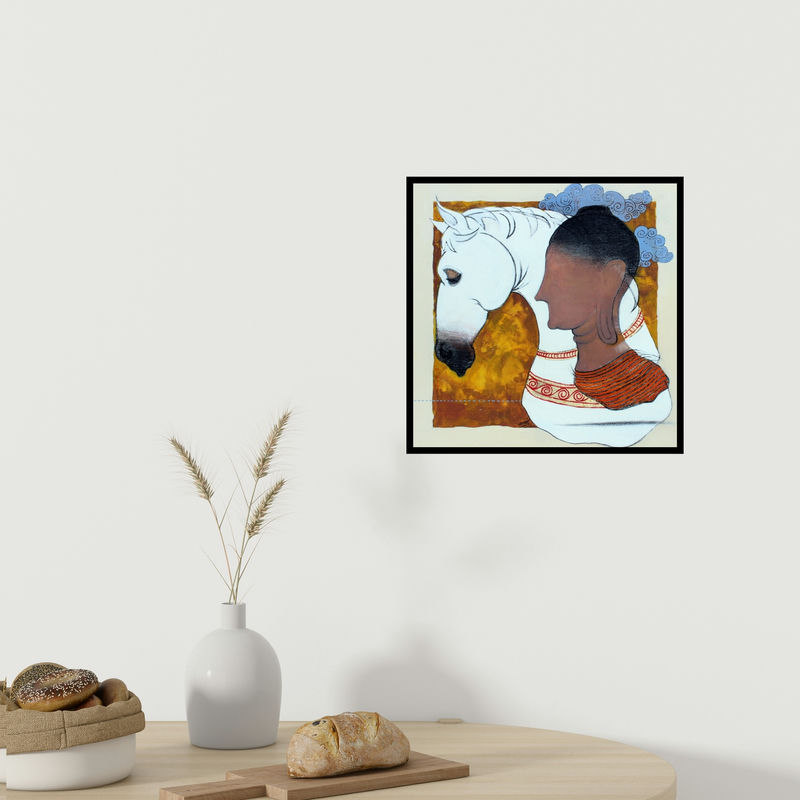 In-situ view of Ramchandra Kharatmal's 'Kanthaka (The Bond)' painting in a room