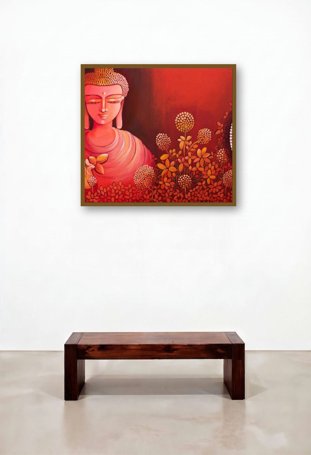 Karuna Series 2 (Enlightenment's Embrace) by artist Nitu Chhajer displayed in a Scandinavian Dining Room
