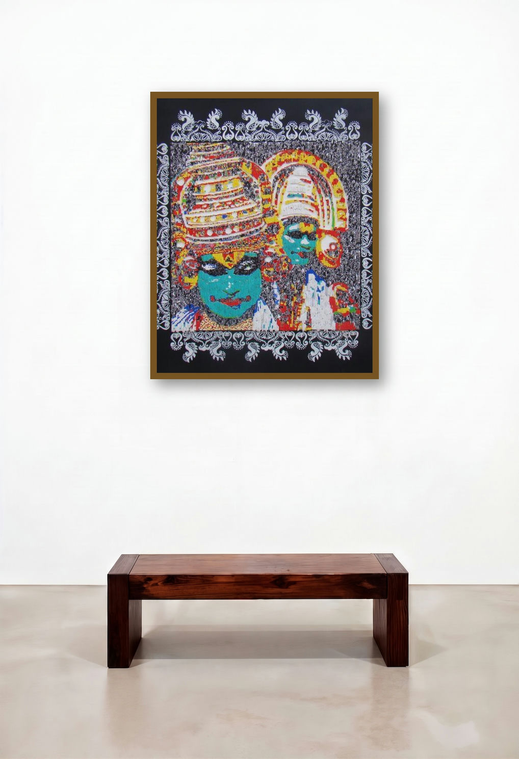 Katakhali (Kathakali Dancers) by artist Vinita Dasgupta displayed in a Transitional Home Office