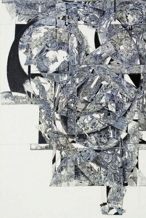 Abstract acrylic ink painting titled 'Kayanat', 48x36 inches, by artist Tabassum Yusuf on Canvas