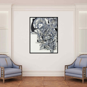 In-situ view of Tabassum Yusuf's 'Kayanat (Urban Geometry)' painting in a room