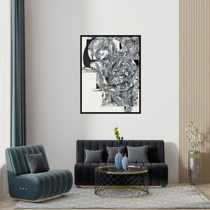 Preview of 'Kayanat (Urban Geometry)' Painting by Tabassum Yusuf shown on a wall in a furnished room.