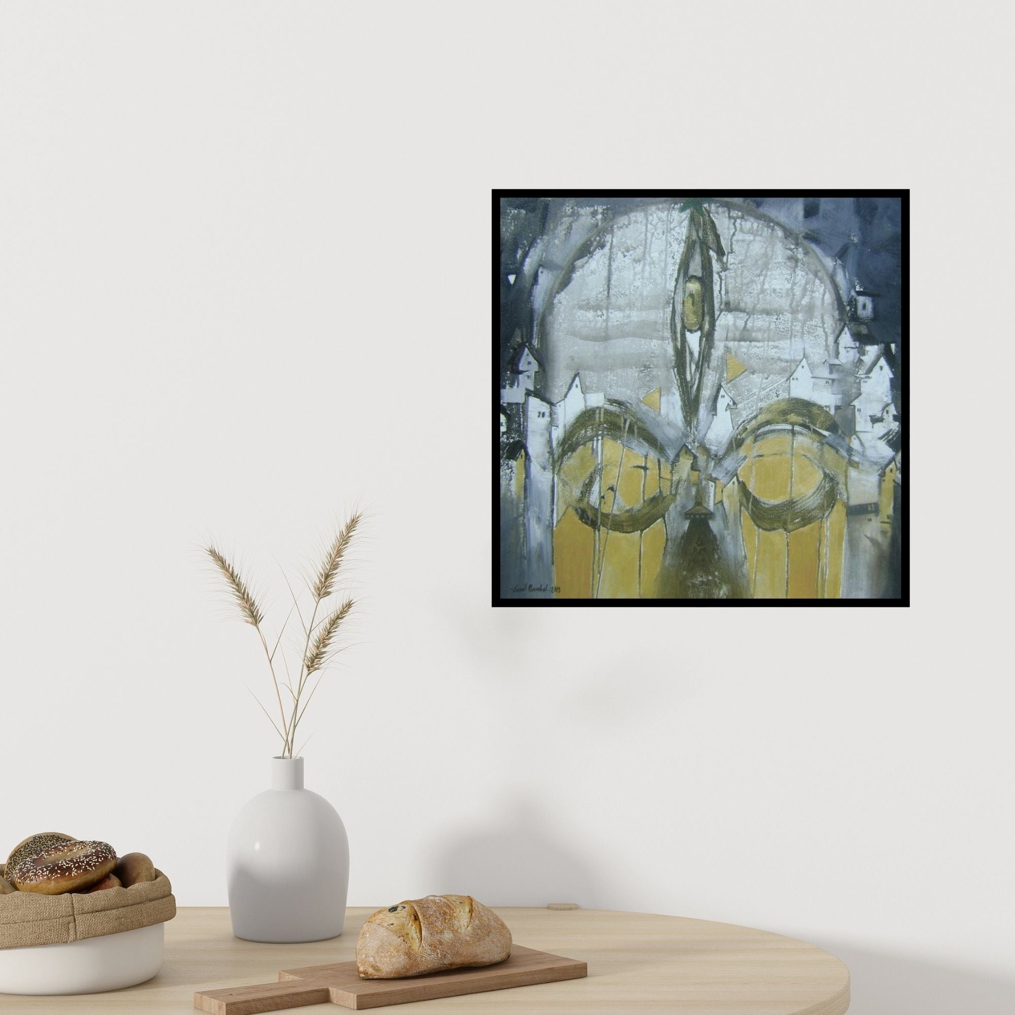 In-situ view of Sunil Bambal's 'Kedarnath' painting in a room