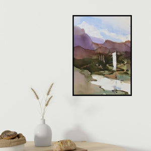 Prashant Prabhu's 'Keep Walking Stop Asking Dear Paduan' painting visualized above a sofa in a contemporary room.