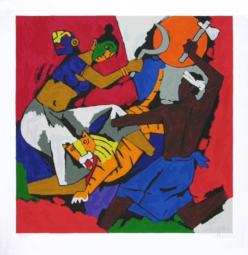 Figurative serigraphs painting titled 'Kerala 2', 41x40 inches, by artist M. F. Husain on Paper