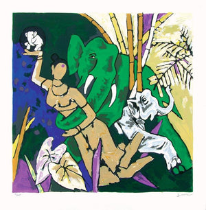 Figurative serigraphs painting titled 'Kerala 3', 41x40 inches, by artist M. F. Husain on Paper