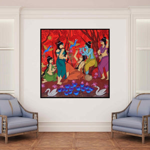 In-situ view of Chetan Katigar's 'Keshava (Divine Dance)' painting in a room