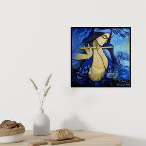 In-situ view of Mousumi Mukherjee's 'Keshava (Moonlight Serenade)' painting in a room