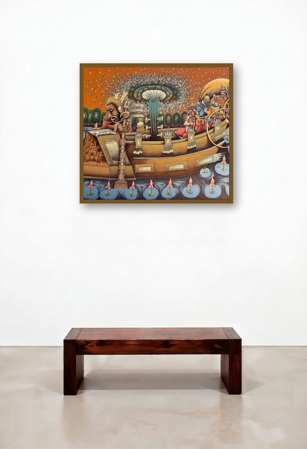 Kewat (Celestial Voyage) by artist Jitendra Dangi displayed in a Industrial Hotel Suite