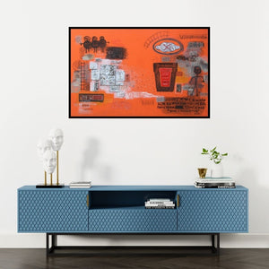 Preview of 'Khairagarh (The Red Thread)' Painting by Bhuneshwar Azaad shown on a wall in a furnished room.