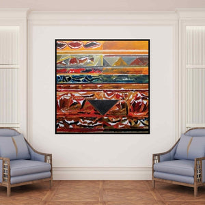 In-situ view of S H Raza's 'Khoj (Earth and Sky)' painting in a room