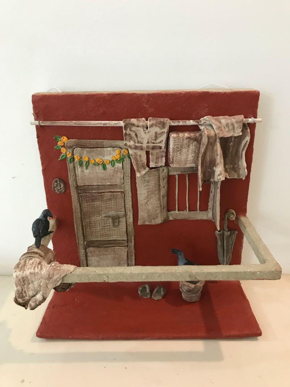 Lifestyle sculpture titled 'Kholi No 33', 12x12x12 inches, by artist Bharati Pitre on Paper Mache