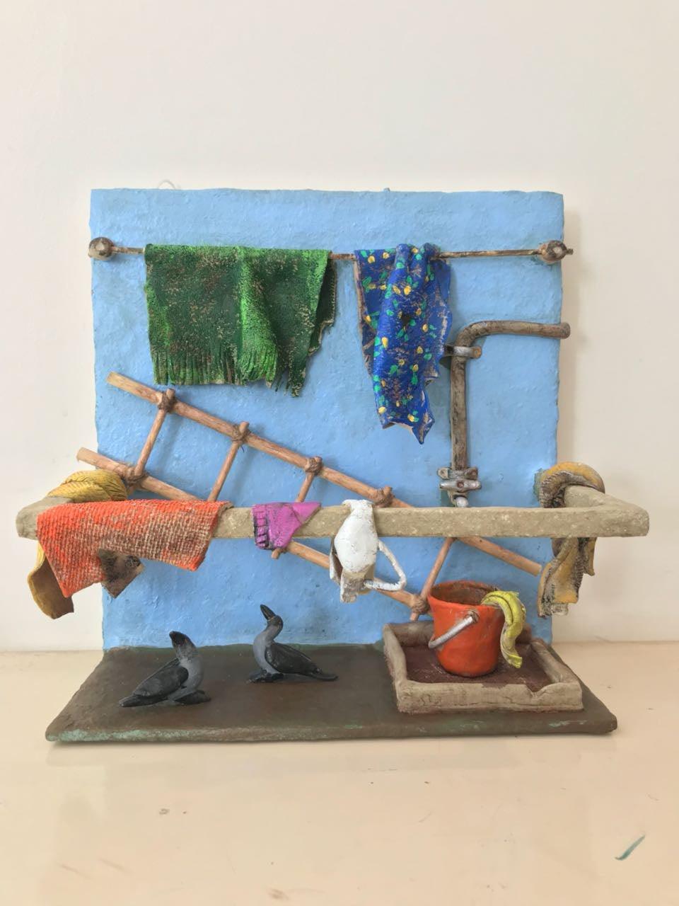 Lifestyle sculpture titled 'Kholi No 34', 12x12x12 inches, by artist Bharati Pitre on Paper Mache