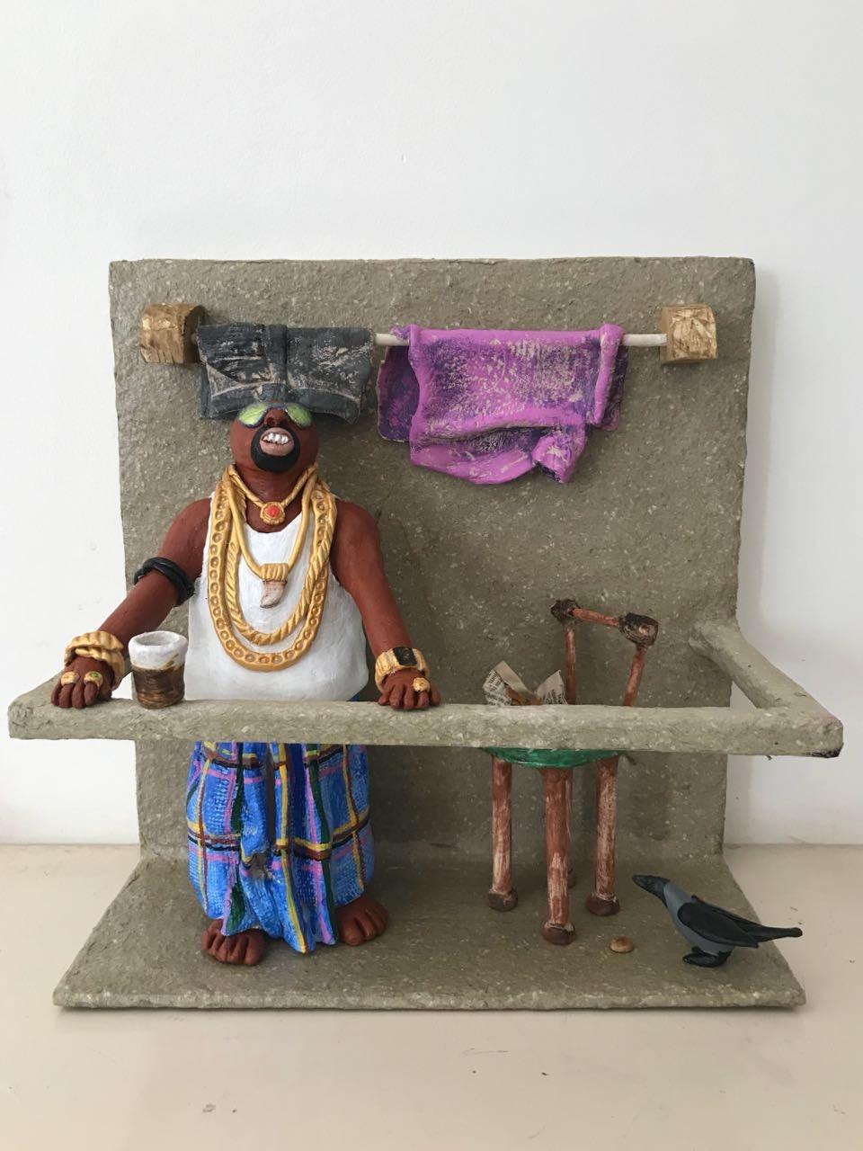 Lifestyle sculpture titled 'Kholi No 35', 12x12x12 inches, by artist Bharati Pitre on Paper Mache