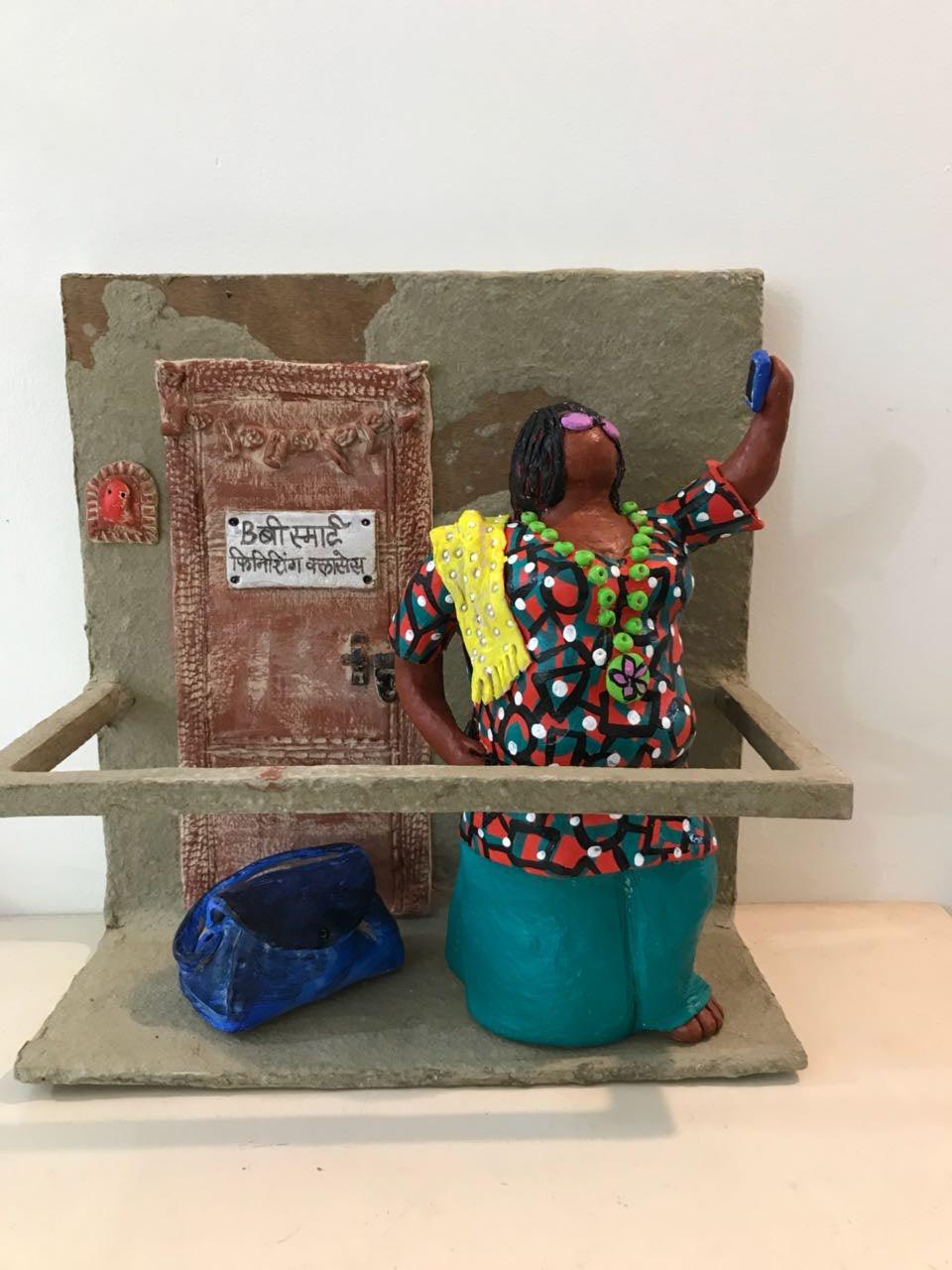 Lifestyle sculpture titled 'Kholi No 38', 12x12x12 inches, by artist Bharati Pitre on Paper Mache