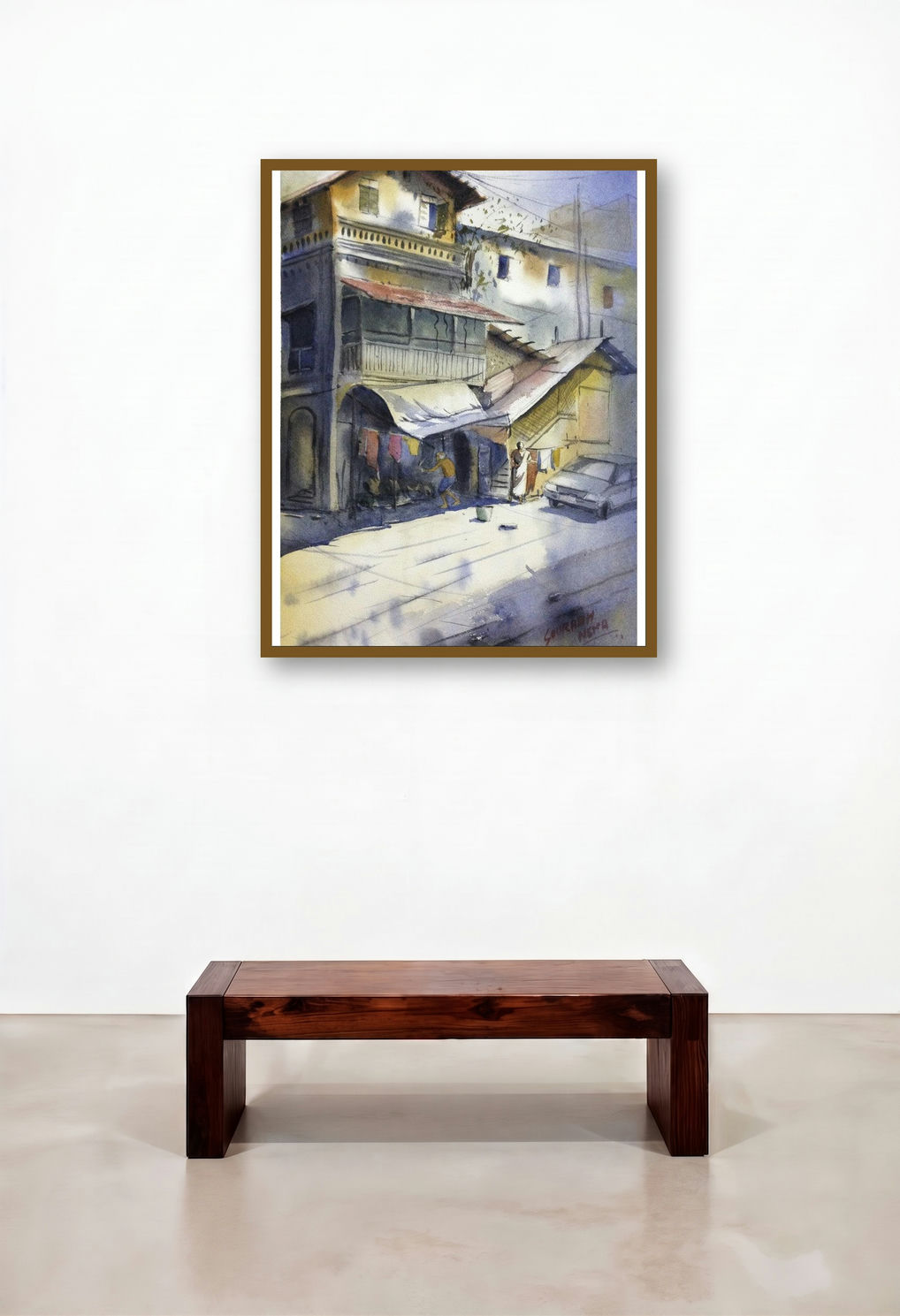 Khotachi Wadi (Urban Abode: A Glimpse of City Life) by artist Sourabh Nema displayed in a Mid-Century Modern Reception Area