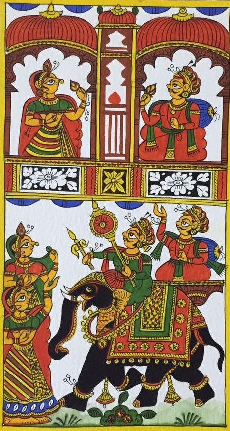 Figurative phad traditional art titled 'King And Queen 3', 14x11 inches, by artist Unknown on Cloth