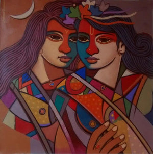 Figurative acrylic painting titled 'King And Queen 7', 24x24 inches, by artist Avinash Deshmukh on Canvas